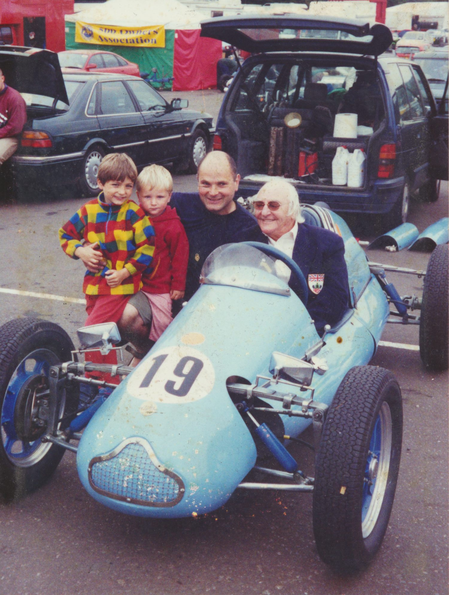 les leston and the leston family with a cooper 500cc formula 3 car with brdc jacket on 